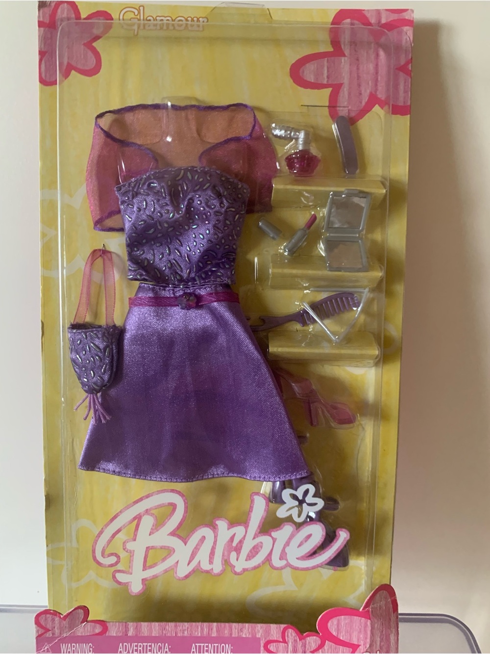 2005 Barbie Glamour Purple  Satin Skirt sequin top purse   Shawl & Accessories
